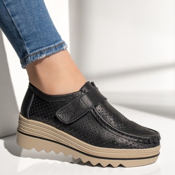 Pantofi casual dama cu platforma negri din Piele naturala MOD12137, 3, modlet.ro