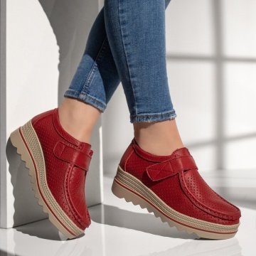 Pantofi casual dama cu platforma rosii din Piele naturala MOD12137, 3, modlet.ro