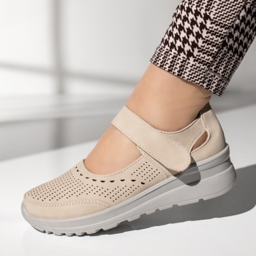 Pantofi dama, Pantofi casual dama cu platforma si bareta bej MOD14281, modlet.ro