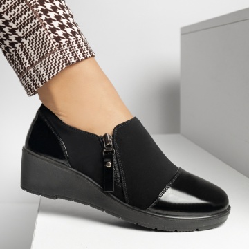 Pantofi casual cu platforma, Pantofi casual dama cu platforma si fermoar negri MOD14221, modlet.ro