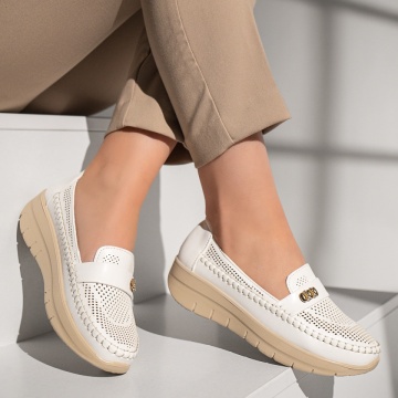 Pantofi casual dama cu platforma si perforatii albi MOD13086, 4, modlet.ro