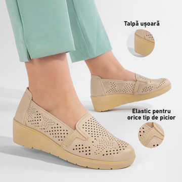 Pantofi casual dama cu platforma si perforatii bej MOD11212, 3, modlet.ro