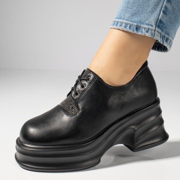 Pantofi casual dama cu platforma si strasuri negri MOD12095, 3, modlet.ro