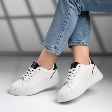 Pantofi casual dama cu siret alb cu negru NORA3