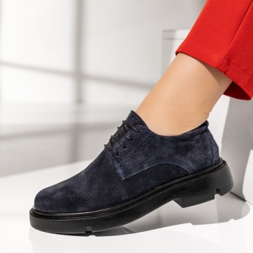 Pantofi casual dama cu siret albastru suede din Piele naturala MOD14303