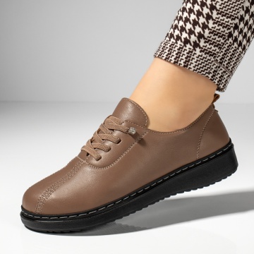 Pantofi casual dama cu siret elastic bej inchis MOD09982, 2, modlet.ro