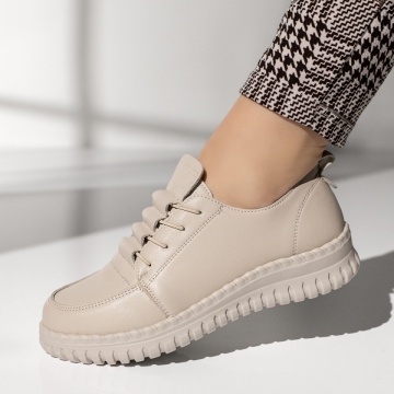 Pantofi casual dama, Pantofi casual dama cu siret elastic bej MOD14227, modlet.ro
