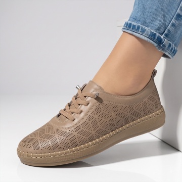Pantofi casual dama cu siret elastic khaki EVA97
