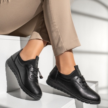 Pantofi casual dama cu siret elastic negri MOD09984, 3, modlet.ro