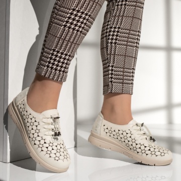Pantofi casual dama cu siret elastic si perforati albi MOD13264, 4, modlet.ro