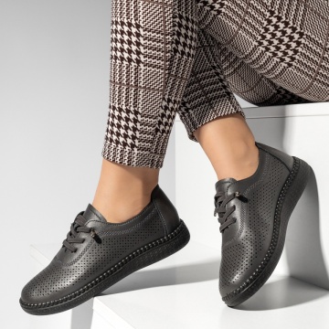 Pantofi casual dama cu siret elastic si perforatii gri MOD14229, 2, modlet.ro