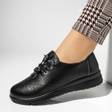 Pantofi casual cu platforma, Pantofi casual dama cu siret elastic si perforatii negri MOD14243, modlet.ro