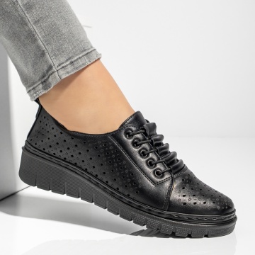 Pantofi casual dama cu siret elastic si perforatii negri ZEF13156, 4, zeforia.ro