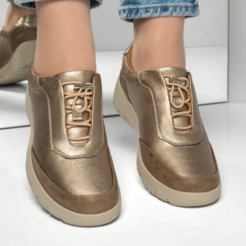 Pantofi casual dama cu siret elastic si platforma aurii MOD11942, 3, modlet.ro