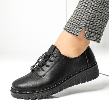 Pantofi casual dama cu siret elastic si platforma negri MOD13051, 2, modlet.ro