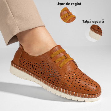 Pantofi casual dama cu siret elastic si talpa joasa maro MOD11476, 3, modlet.ro
