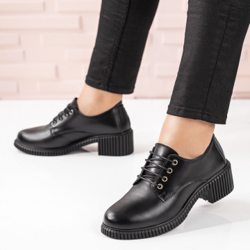 Pantofi casual dama cu siret negri din Piele naturala MOD09639, 3, modlet.ro