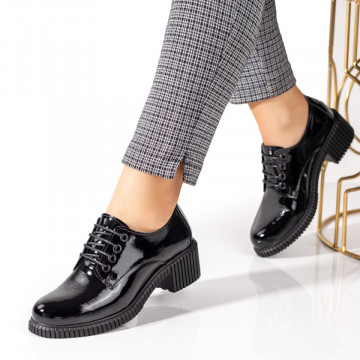 Pantofi casual dama cu siret negri luciosi din Piele naturala MOD09639, 3, modlet.ro