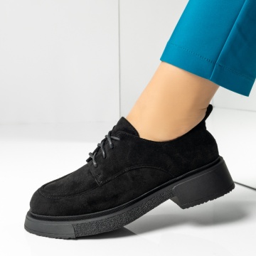 Pantofi casual dama, Pantofi casual dama cu siret negru suede MOD14255, modlet.ro