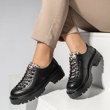 Pantofi casual dama cu siret si imprimeu negri ANA71, 2, modlet.ro