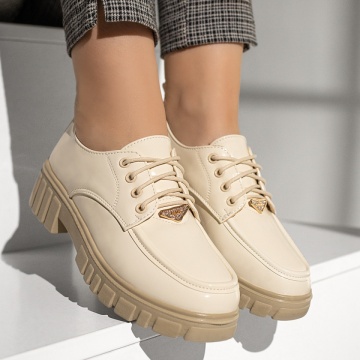 Pantofi casual dama cu siret si talpa groasa bej MOD13106, 4, modlet.ro