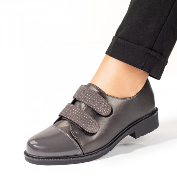 Pantofi casual dama cu strasuri si inchidere cu scai gri MOD10166, 1, modlet.ro
