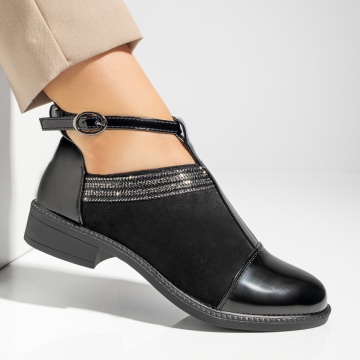 Pantofi casual dama cu strasuri si varf lucios negru suede MOD10983, 4, modlet.ro