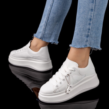 Pantofi casual dama, Pantofi casual dama cu talpa groasa albi MOD09606, modlet.ro