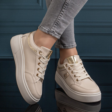 Pantofi casual dama cu talpa groasa bej MOD11121, 4, modlet.ro