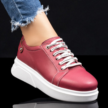 Pantofi casual dama cu talpa groasa din Piele naturala roz MOD08326, 4, modlet.ro