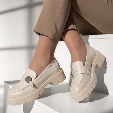 Balerini si Mocasini Dama, Pantofi casual dama cu talpa groasa, fara siret bej ANA79, modlet.ro