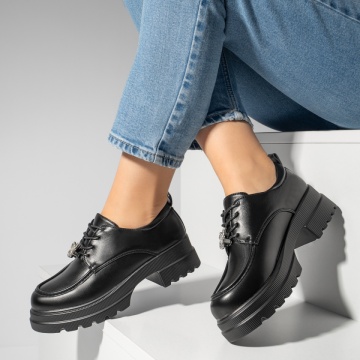 Pantofi casual dama cu talpa groasa si accesoriu metalic negri MOD13248, 4, modlet.ro