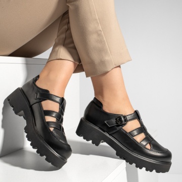 Pantofi casual dama cu talpa groasa si bareta negri MOD13092, 4, modlet.ro