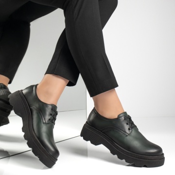 Pantofi casual dama cu talpa groasa verzi din Piele naturala MOD10555, 3, modlet.ro