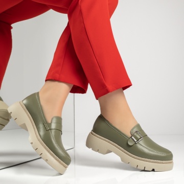 Pantofi casual dama cu talpa groasa verzi din Piele naturala MOD13416, 4, modlet.ro