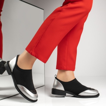 Pantofi casual dama cu talpa joasa negru cu argintiu MOD13380, 3, modlet.ro