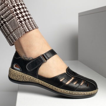 Pantofi casual dama cu talpa joasa si inchidere cu siret negri MOD13344, 2, modlet.ro