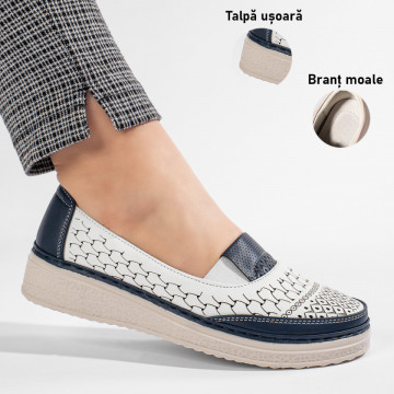 Pantofi casual dama cu talpa joasa si perforatii albi cu albastru ZEF11149, 3, zeforia.ro