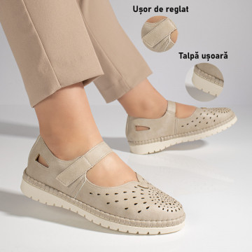 Pantofi casual dama cu talpa joasa si perforatii bej MOD11477, 3, modlet.ro