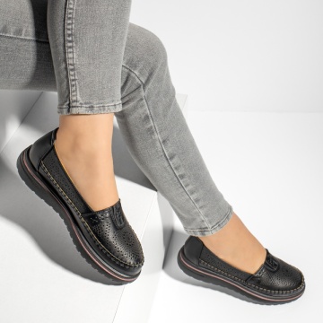 Pantofi casual dama cu talpa joasa si perforatii negri MOD13167, 3, modlet.ro