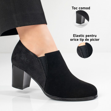 Pantofi casual dama cu toc gros negri suede MOD11104, 3, modlet.ro