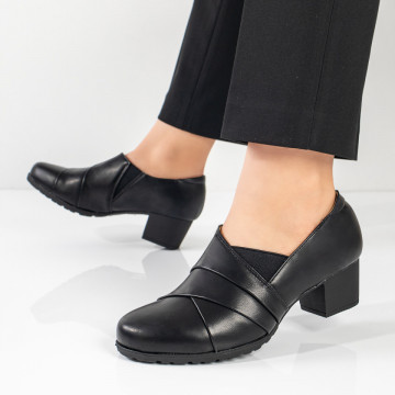 Pantofi casual dama cu toc gros si elasatic negri MOD11100, 2, modlet.ro