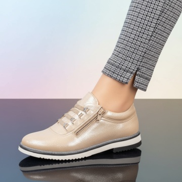 Pantofi casual dama din piele naturala bej MOD03668, 2, modlet.ro