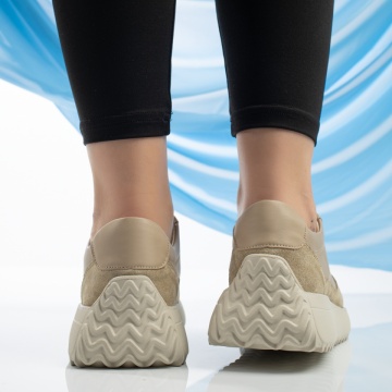 Pantofi casual dama, din piele naturala, bej MOD13297, 2, modlet.ro