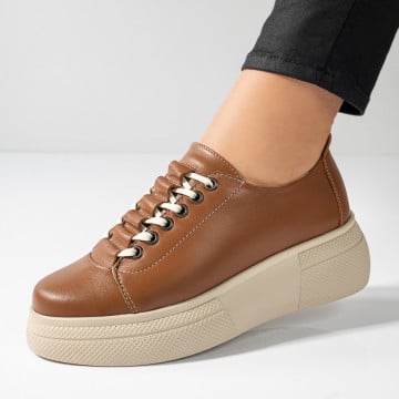 Pantofi casual dama maro cu talpa groasa din Piele naturala ZEF11127