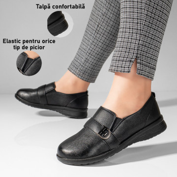 Pantofi casual dama negri cu accesoriu si elastic DORA22, 1, modlet.ro