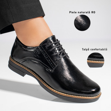 Pantofi casual dama negri cu aspect lucios din Piele naturala MOD10892, 3, modlet.ro