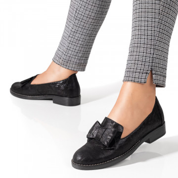 Pantofi casual dama negri cu funda din Piele naturala MOD09856, 3, modlet.ro