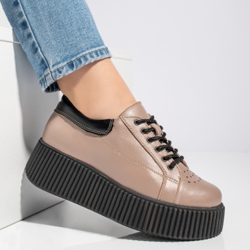 Pantofi casual dama nude cu talpa groasa din Piele naturala MOD12740, 3, modlet.ro