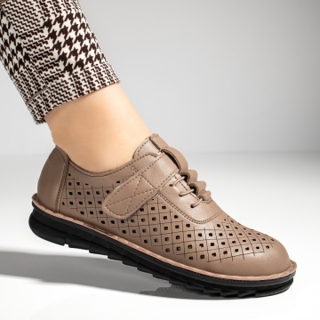 Pantofi casual dama perforati cu scai khaki MOD13225, 3, modlet.ro